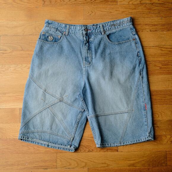 Y2K MOJEANS Baggy Carpenter Denim Shorts Light Wash Blue Size 40 Hip-Hop Skater - Picture 1 of 15